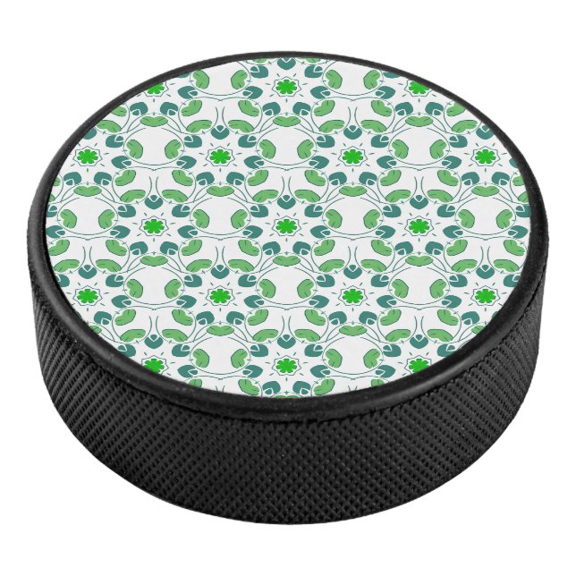 Leaf Pattern, Pattern Of Leaves, Green Leaves Hockey Puck (3/4)