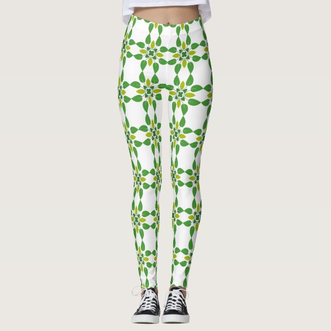 Leaf Pattern, Pattern Of Leaves, Green Leaves Leggings (Front)