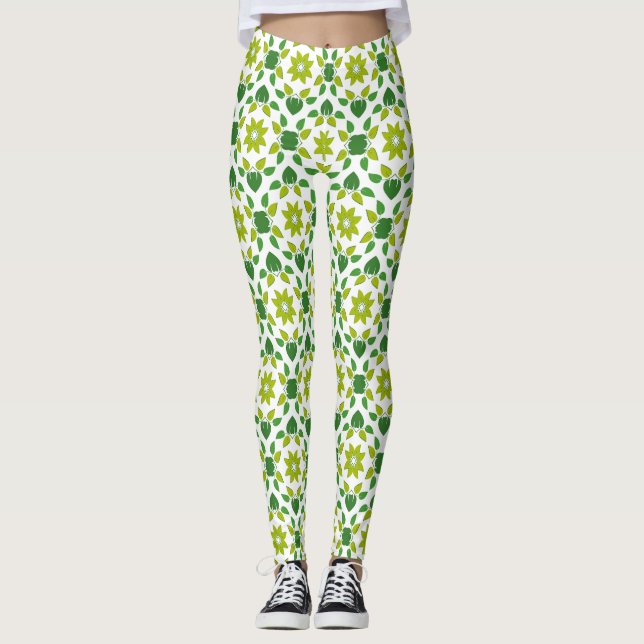 Leaf Pattern, Pattern Of Leaves, Green Leaves Leggings (Front)