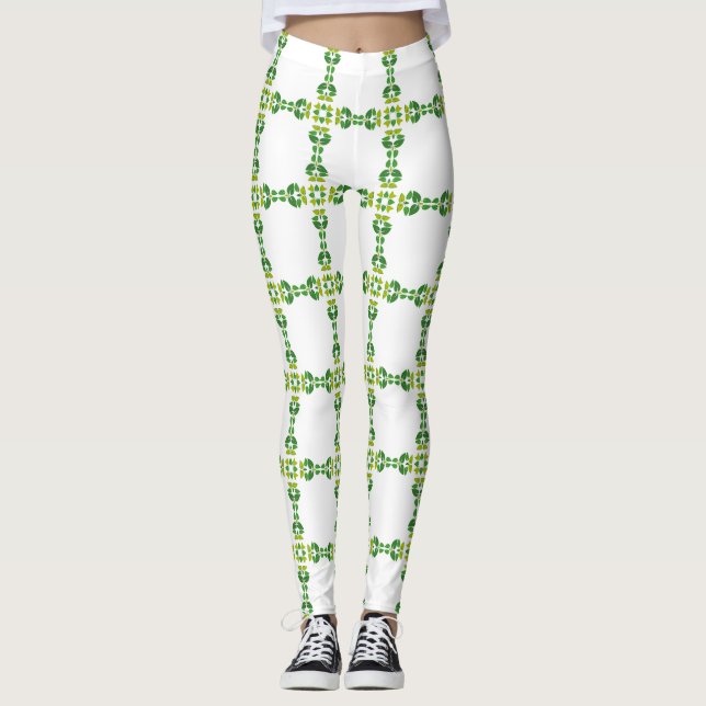 Leaf Pattern, Pattern Of Leaves, Green Leaves Leggings (Front)