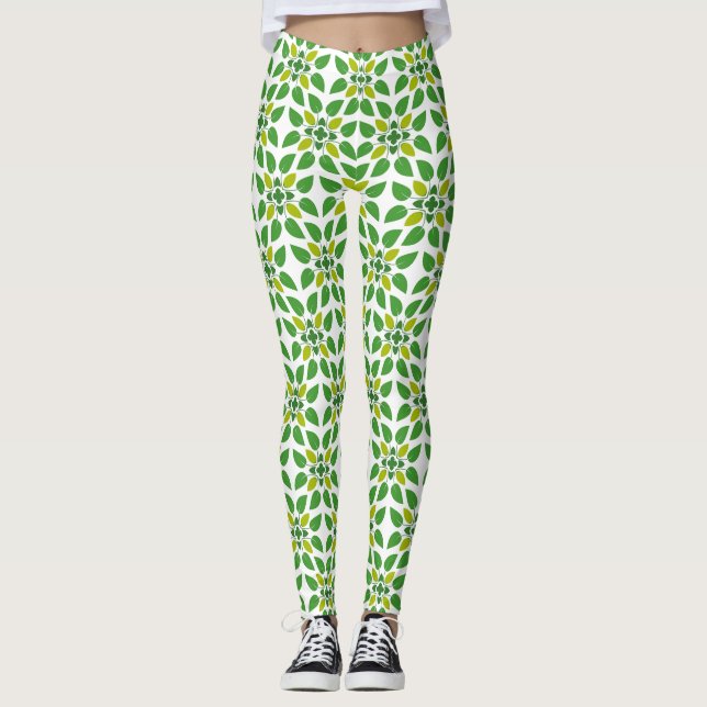 Leaf Pattern, Pattern Of Leaves, Green Leaves Leggings (Front)