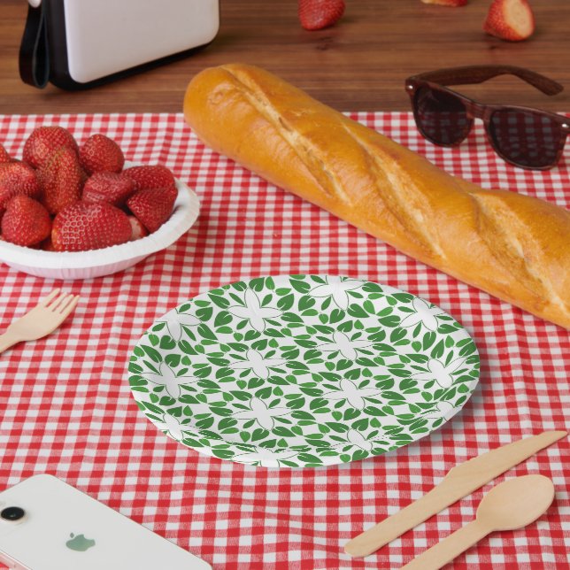 Leaf Pattern, Pattern Of Leaves, Green Leaves Paper Plate (Picnic)
