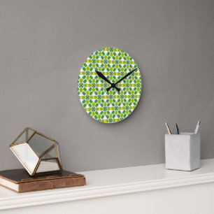 Leaf Pattern, Pattern Of Leaves, Green Leaves Round Clock