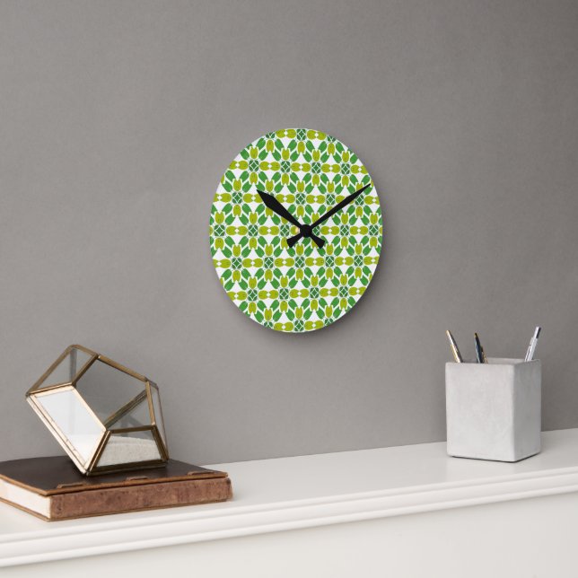Leaf Pattern, Pattern Of Leaves, Green Leaves Round Clock (Office)
