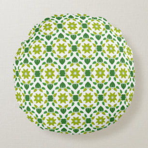 Leaf Pattern, Pattern Of Leaves, Green Leaves Round Cushion