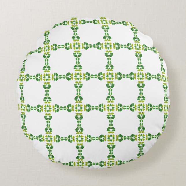 Leaf Pattern, Pattern Of Leaves, Green Leaves Round Cushion (Front)