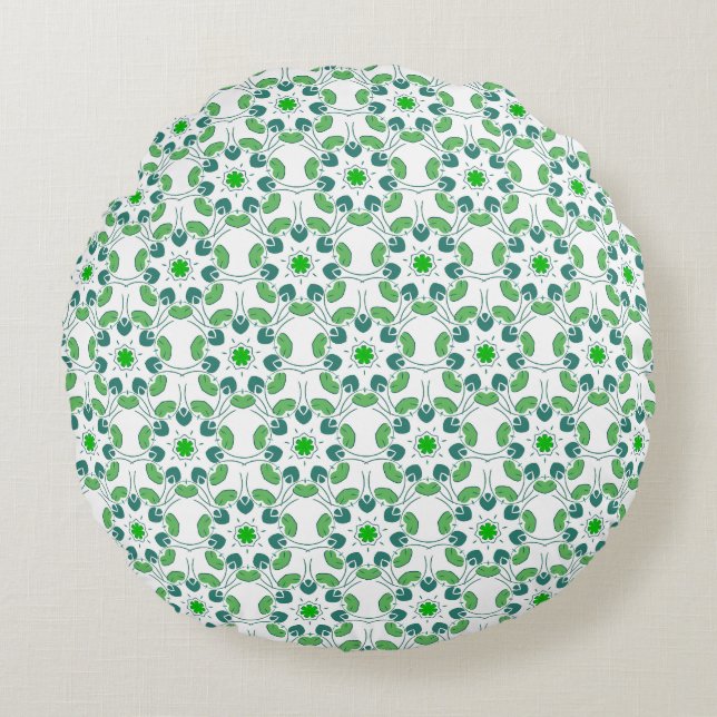 Leaf Pattern, Pattern Of Leaves, Green Leaves Round Cushion (Front)