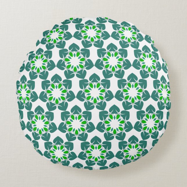 Leaf Pattern, Pattern Of Leaves, Green Leaves Round Cushion (Front)