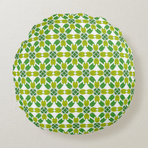 Leaf Pattern, Pattern Of Leaves, Green Leaves Round Cushion