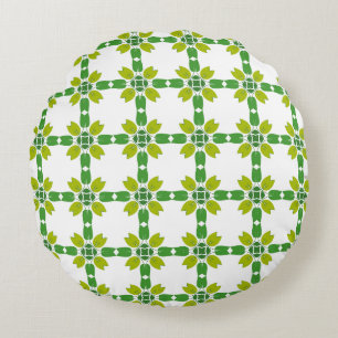 Leaf Pattern, Pattern Of Leaves, Green Leaves Round Cushion