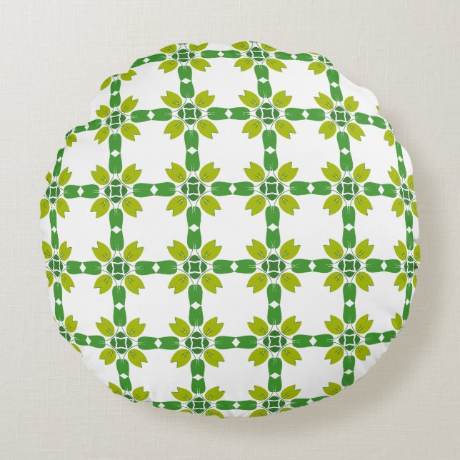 Leaf Pattern, Pattern Of Leaves, Green Leaves Round Cushion (Front)