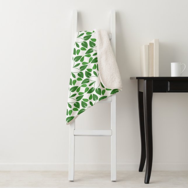 Leaf Pattern, Pattern Of Leaves, Green Leaves Sherpa Blanket (In Situ)