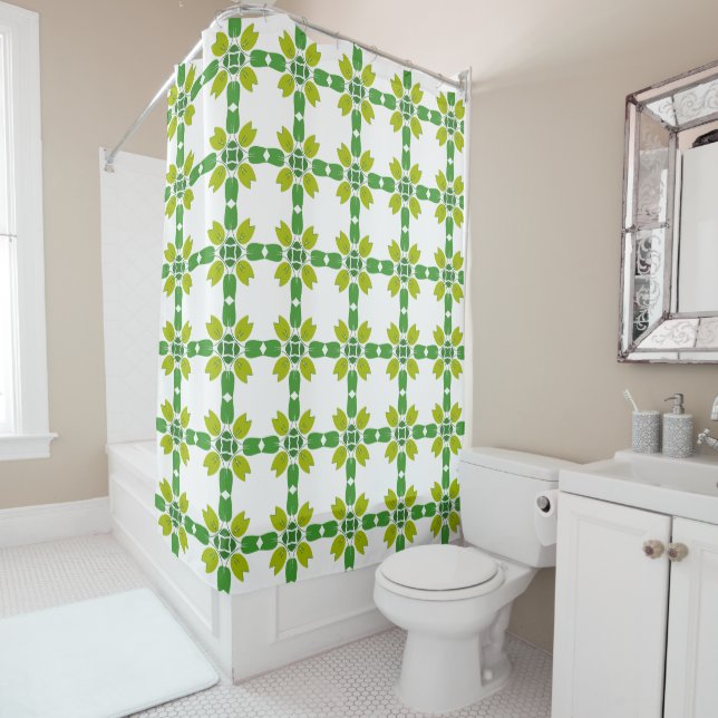 Leaf Pattern, Pattern Of Leaves, Green Leaves Shower Curtain (In Situ)