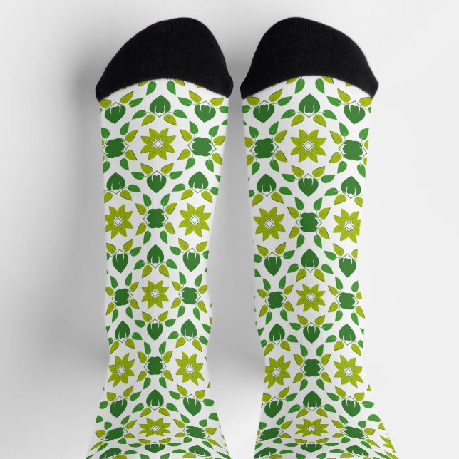 Leaf Pattern, Pattern Of Leaves, Green Leaves Socks (Top)