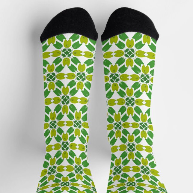 Leaf Pattern, Pattern Of Leaves, Green Leaves Socks (Top)