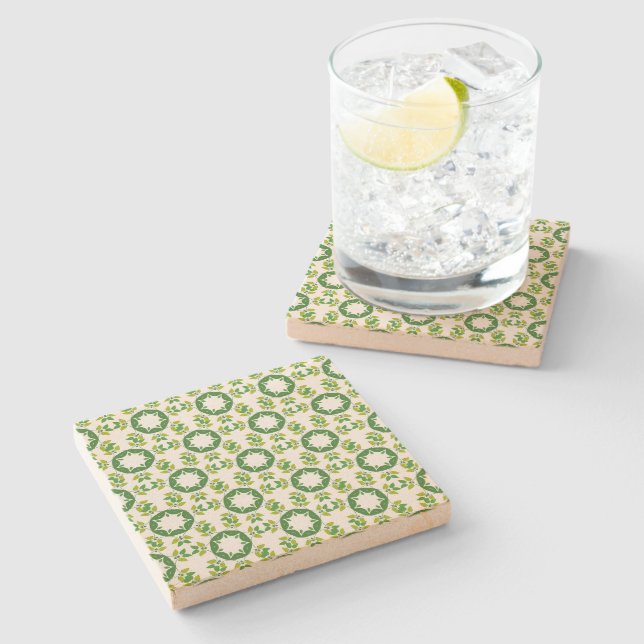 Leaf Pattern, Pattern Of Leaves, Green Leaves Stone Coaster (Side)
