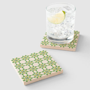 Leaf Pattern, Pattern Of Leaves, Green Leaves Stone Coaster