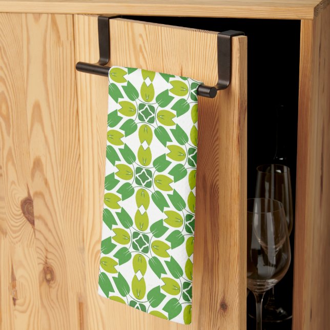 Leaf Pattern, Pattern Of Leaves, Green Leaves Tea Towel (Thirds Fold)