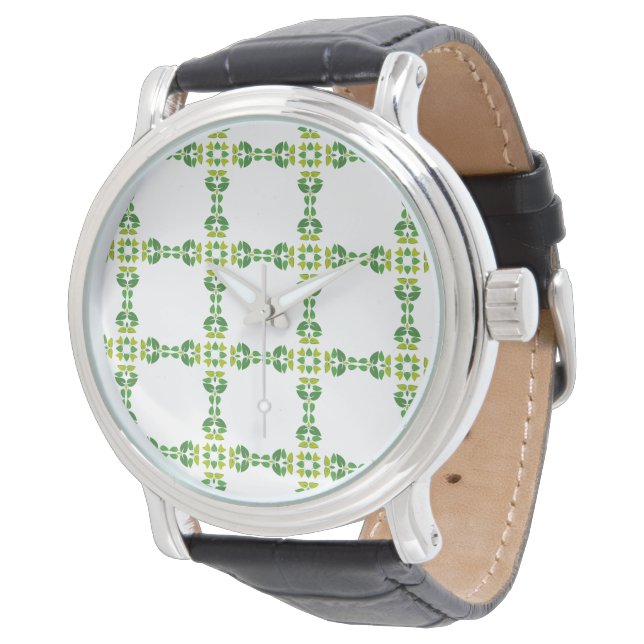 Leaf Pattern, Pattern Of Leaves, Green Leaves Watch (Angled)