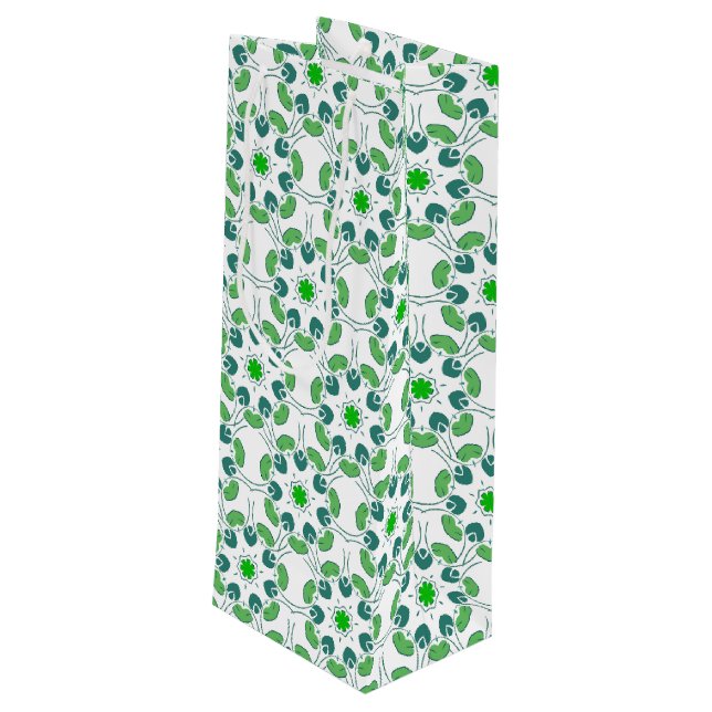 Leaf Pattern, Pattern Of Leaves, Green Leaves Wine Gift Bag (Back Angled)