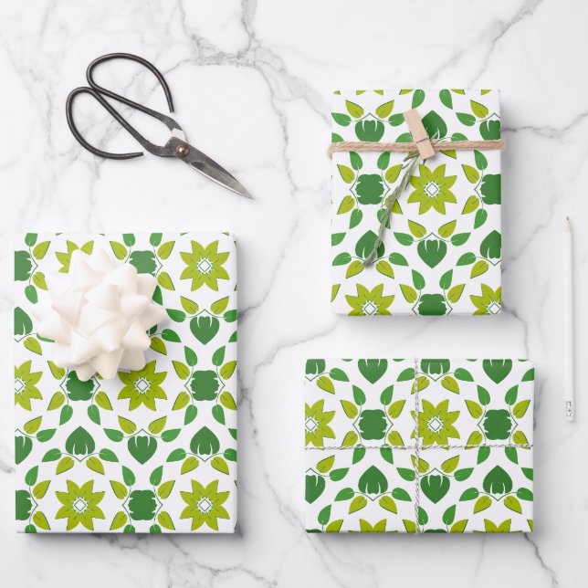 Leaf Pattern, Pattern Of Leaves, Green Leaves Wrapping Paper Sheet (Front)