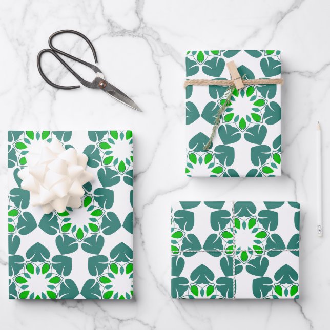 Leaf Pattern, Pattern Of Leaves, Green Leaves Wrapping Paper Sheet (Front)