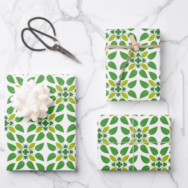 Leaf Pattern, Pattern Of Leaves, Green Leaves Wrapping Paper Sheet (Front)