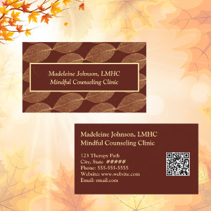 Leaf Pattern Psychologist  Counselor QR Code Business Card