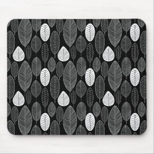 Leaf Pattern - White on Black Mouse Mat