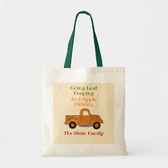 Leaf Peeping Apple Picking Handpainted Truck Tote Bag (Front)