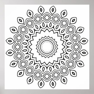 Leaf Petal Mandala Colouring Page Geometric Design Poster