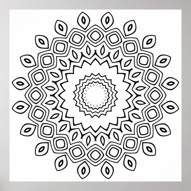 Leaf Petal Mandala Colouring Page Geometric Design Poster (Front)