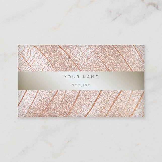 Leaf Pink Rose Gold Pearl Delicate Script Business Card (Front)