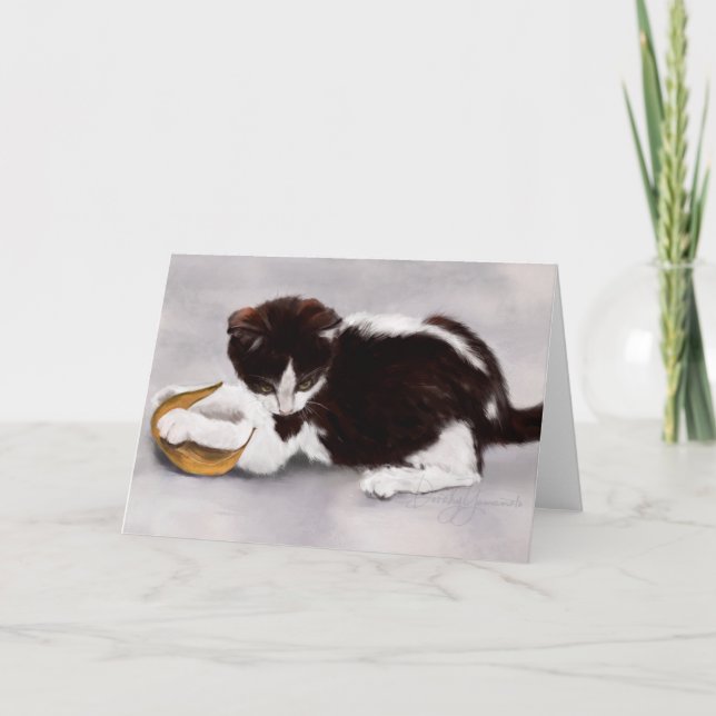 Leaf Playing Kitten Card (Front)