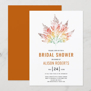 Leaf print burnt orange fall wedding bridal shower invitation