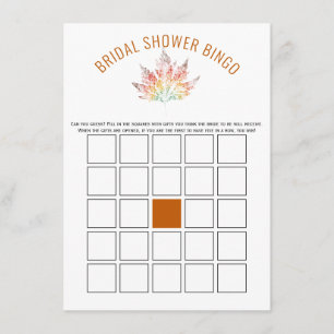 Leaf print orange bridal shower bingo game card