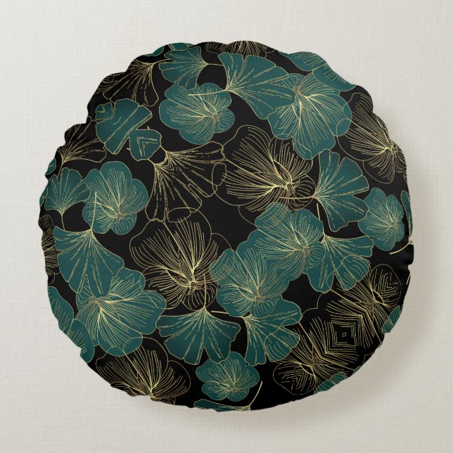 Leaf Print Round Pillow – Trendy Home Accent (Front)