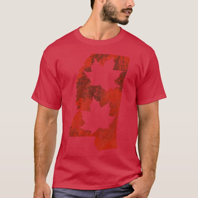 Leaf Red State Of Mississippi With Black Backgroun T-Shirt (Front)