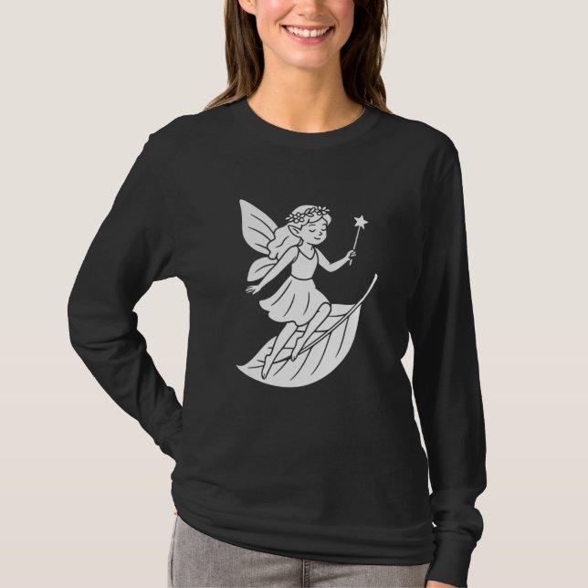 Leaf-Riding Fairy with Wand T-Shirt (Front)