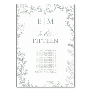 Leaf Sage Green Elegant Monogram Table Card