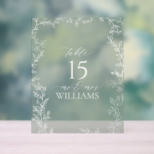Leaf Sage Green Elegant Monogram Table Number Acrylic Sign
