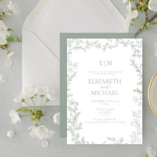Leaf Sage Green Monogram Post Wedding Brunch Invitation