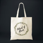 Leaf Script Tote | Maid of Honour<br><div class="desc">Maid of Honour script with leafy green watercolor wreath.</div>