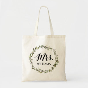 Leaf Script Tote   Mrs. with Personalised Name