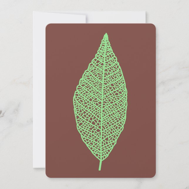 Leaf skeleton line art brown and green Flat Card (Front)