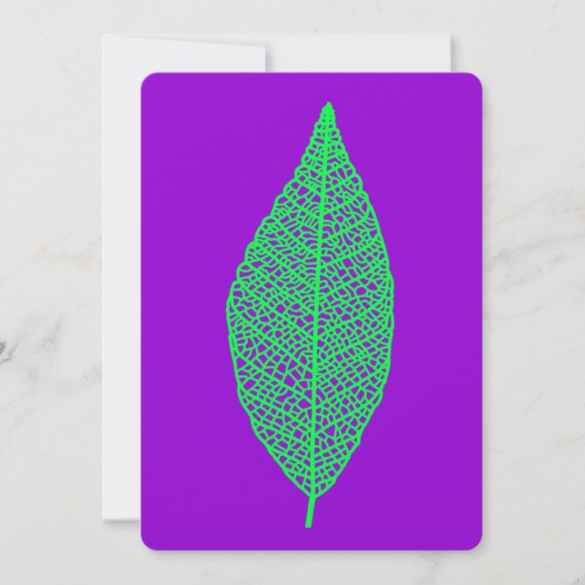 Leaf skeleton line art purple and green Flat Card (Front)