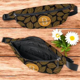 Leaf Skeleton Pattern with Initial Monogram Bum Bags