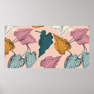 Leaf skeleton seamless pattern,background with cal poster