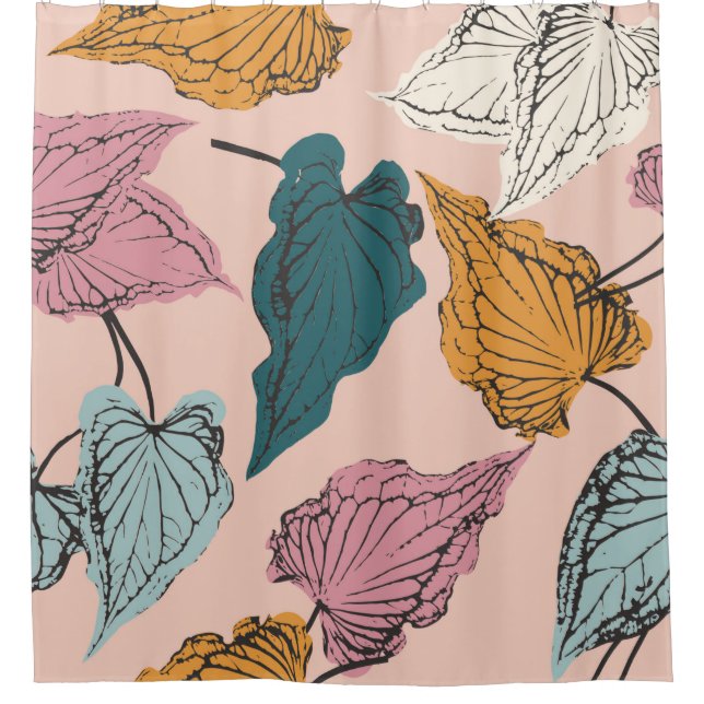 Leaf skeleton seamless pattern,background with cal shower curtain (Front)