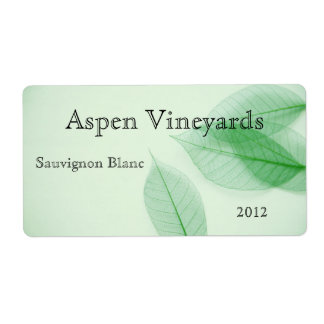 Leaf skeletons on pale green horizontal wine label